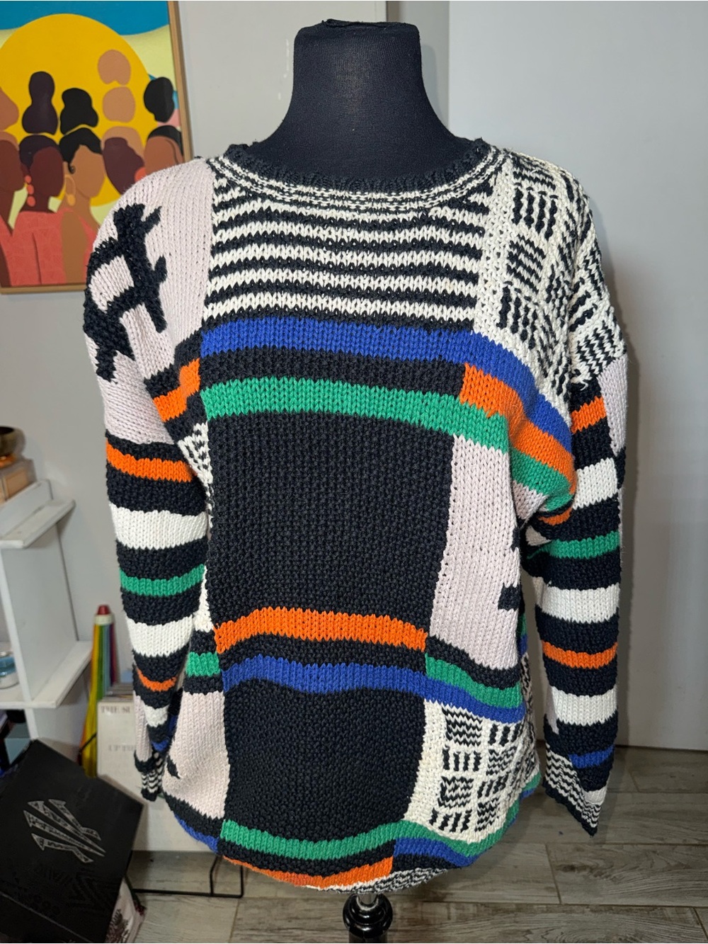 Pierre Cardin Black Multi-Stripe Colorblock Knit Sweater